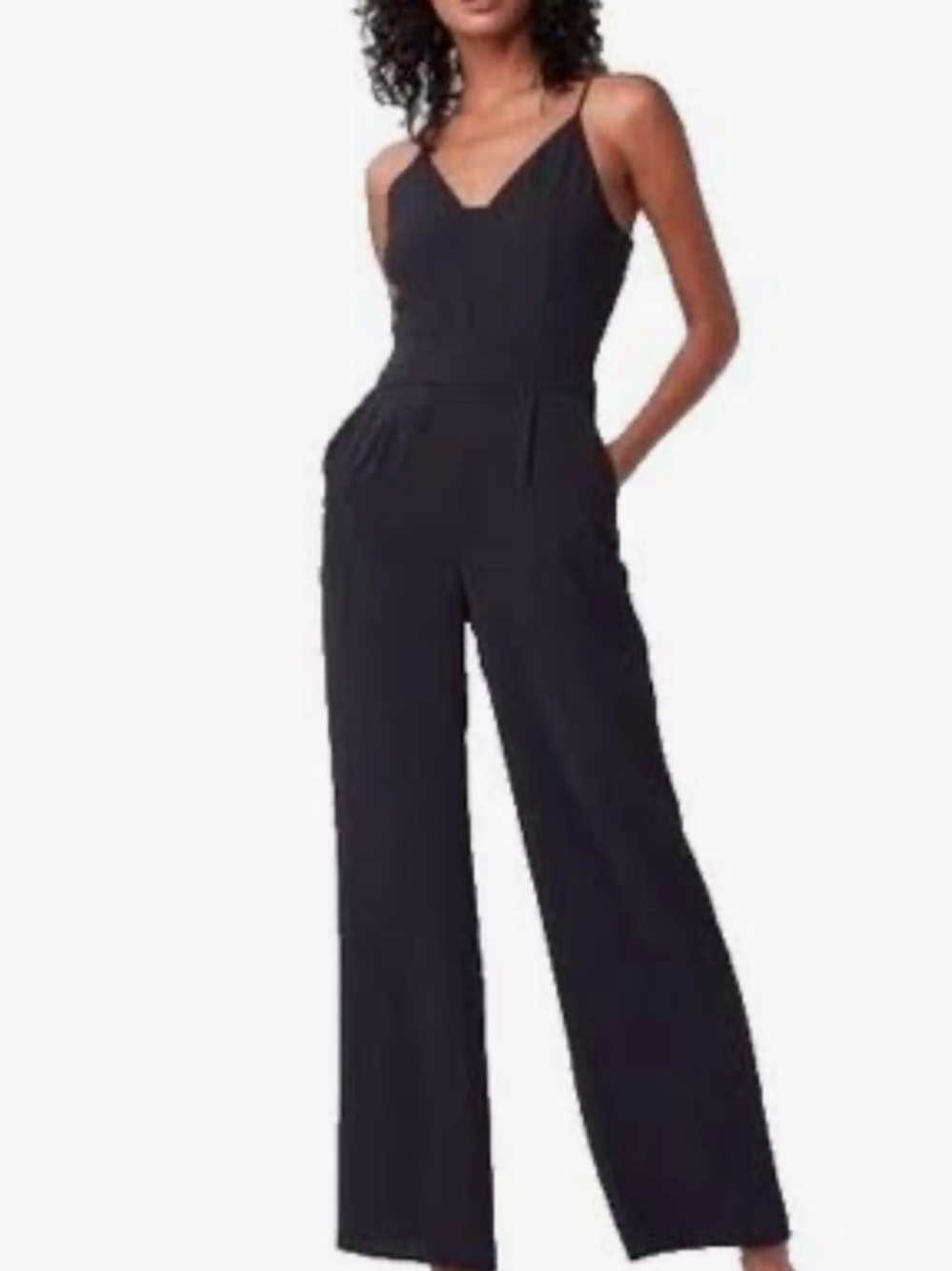 PAIGE Black V‑Neck Wide‑Leg Jumpsuit with Spaghetti Straps